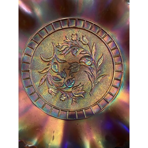 Carnival glass Ruffled 9” bowl iridescent amber marigold Windflower Dugan - Picture 3 of 3